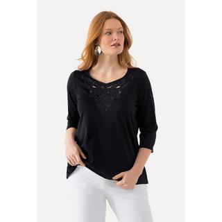 Ulla Popken  Shirt, Stickerei, Classic, Herzausschnitt, 3/4-Arm 