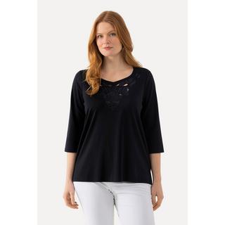 Ulla Popken  Shirt, Stickerei, Classic, Herzausschnitt, 3/4-Arm 