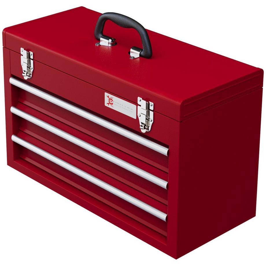 Northio Cassetta degli attrezzi vuota, cassetta degli attrezzi 51x22x32 cm con 3 cassetti, vano portaoggetti superiore, maniglia, cassetta degli attrezzi con serratura, acciaio, rosso  