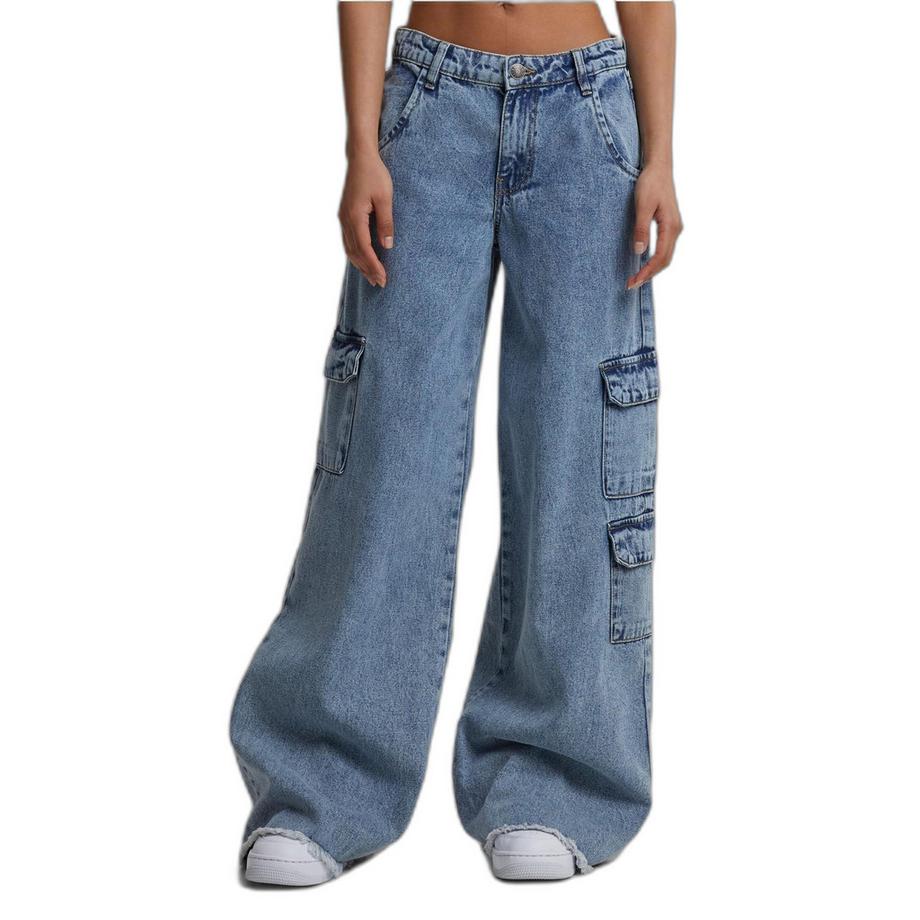 URBAN CLASSICS Pantaloni Cargo in Denim Mid Waist  