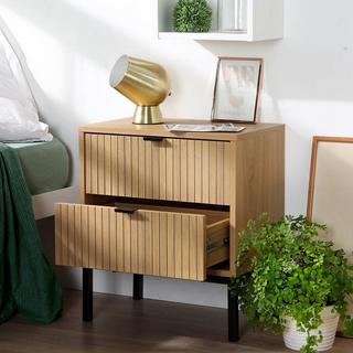 Calicosy Table de Chevet 2 Tiroirs Effet Bois Rainuré H51cm - TARA  