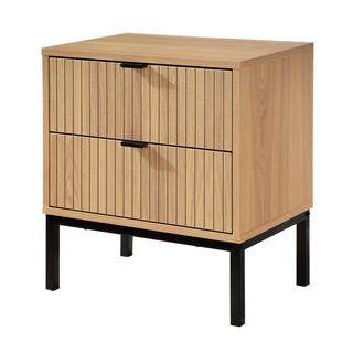 Calicosy Table de Chevet 2 Tiroirs Effet Bois Rainuré H51cm - TARA  