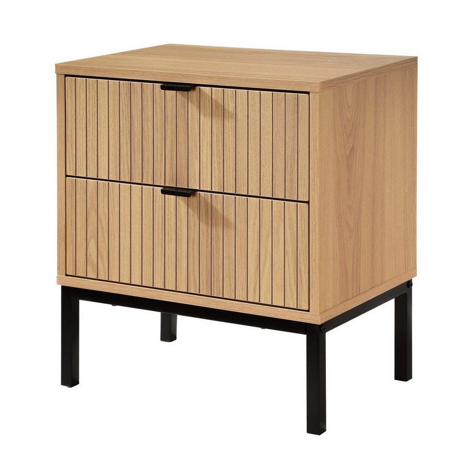 Calicosy Nachttisch 2 Schubladen Effekt Holz mit Rillen - H51cm  