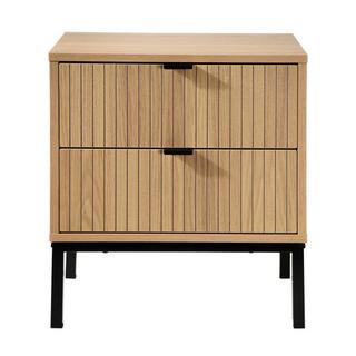 Calicosy Table de Chevet 2 Tiroirs Effet Bois Rainuré H51cm - TARA  