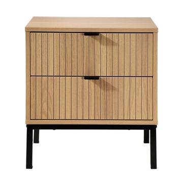 Table de Chevet 2 Tiroirs Effet Bois Rainuré H51cm - TARA