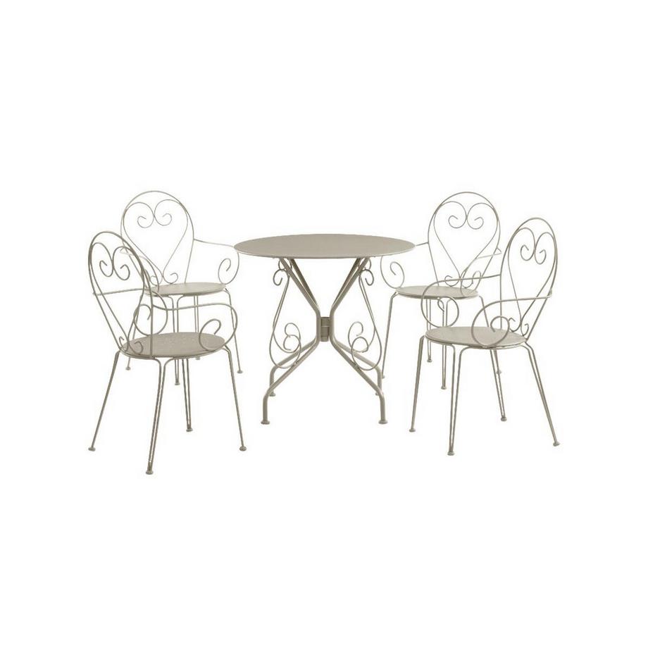 Vente-unique Salle à manger de jardin en métal façon fer forgé : une table et 4 fauteuils empilables - Beige - GUERMANTES de MYLIA  