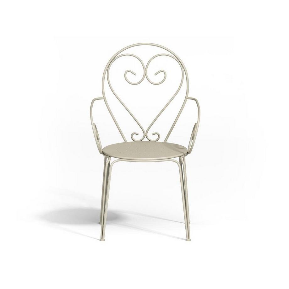 Vente-unique Salle à manger de jardin en métal façon fer forgé : une table et 4 fauteuils empilables - Beige - GUERMANTES de MYLIA  