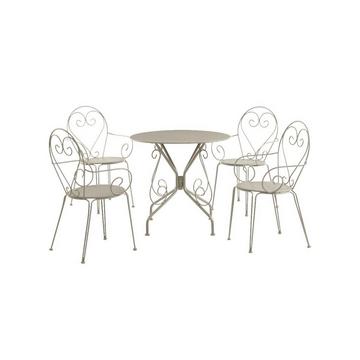 Sala da pranzo da giardino in Metallo Stile ferro battuto: un tavolo e 4 sedie impilabili Beige - GUERMANTES