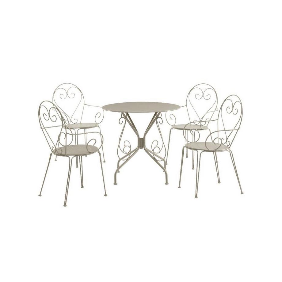 Salle à manger de jardin en métal façon fer forgé : une table et 4 fauteuils empilables - Beige - GUERMANTES de MYLIA