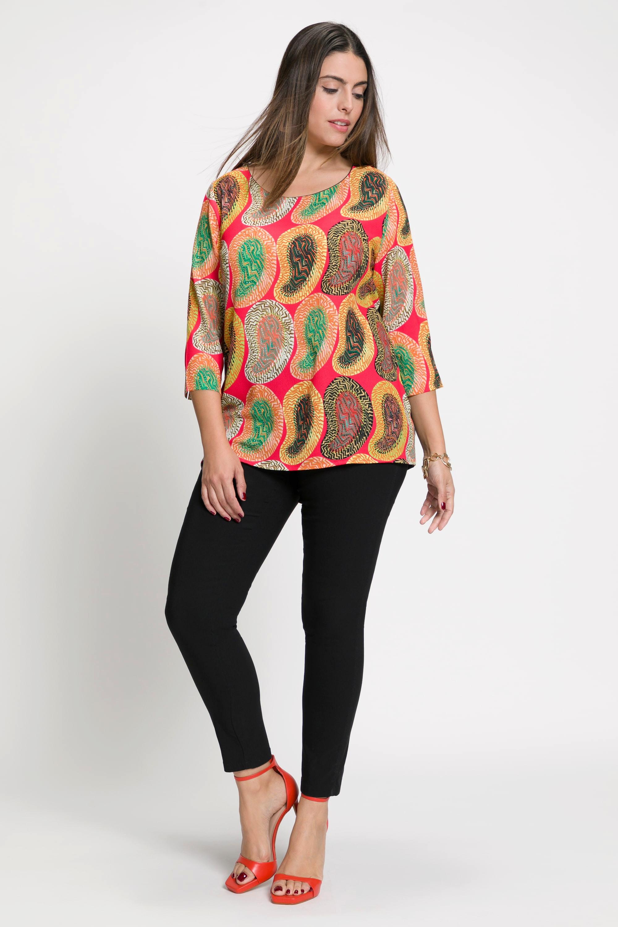 Ulla Popken  Blusa classica con Paisley, scollo a girocollo e maniche a 3/4 