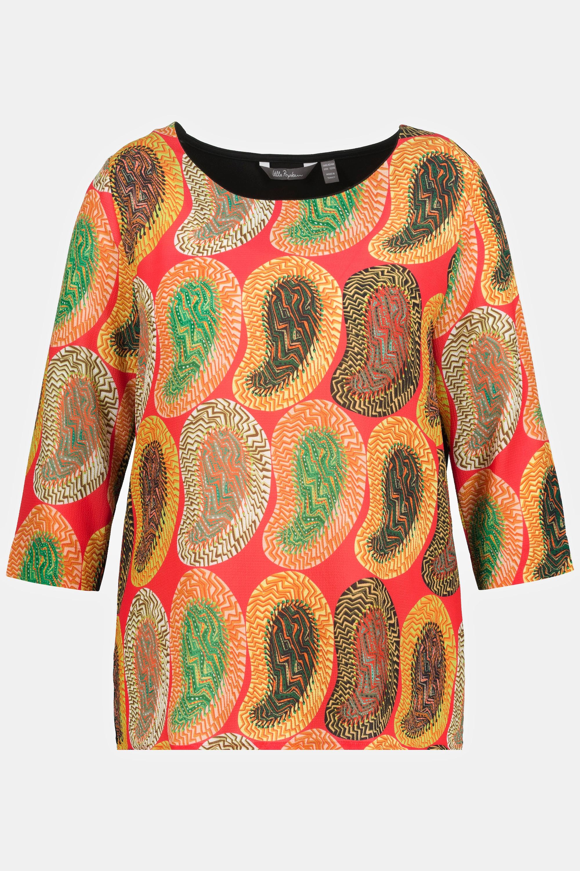 Ulla Popken  Blusa classica con Paisley, scollo a girocollo e maniche a 3/4 