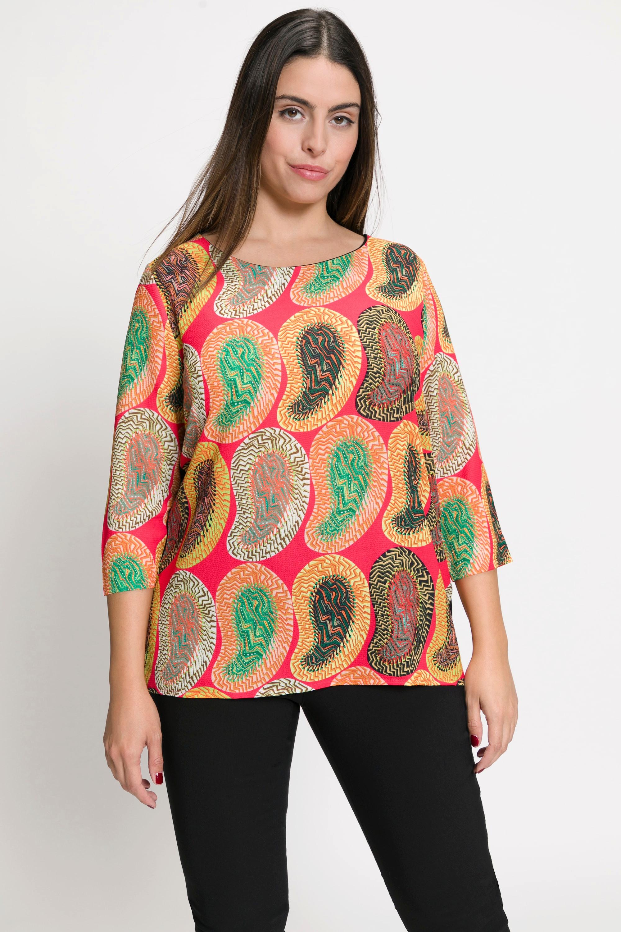 Ulla Popken  Blusa classica con Paisley, scollo a girocollo e maniche a 3/4 