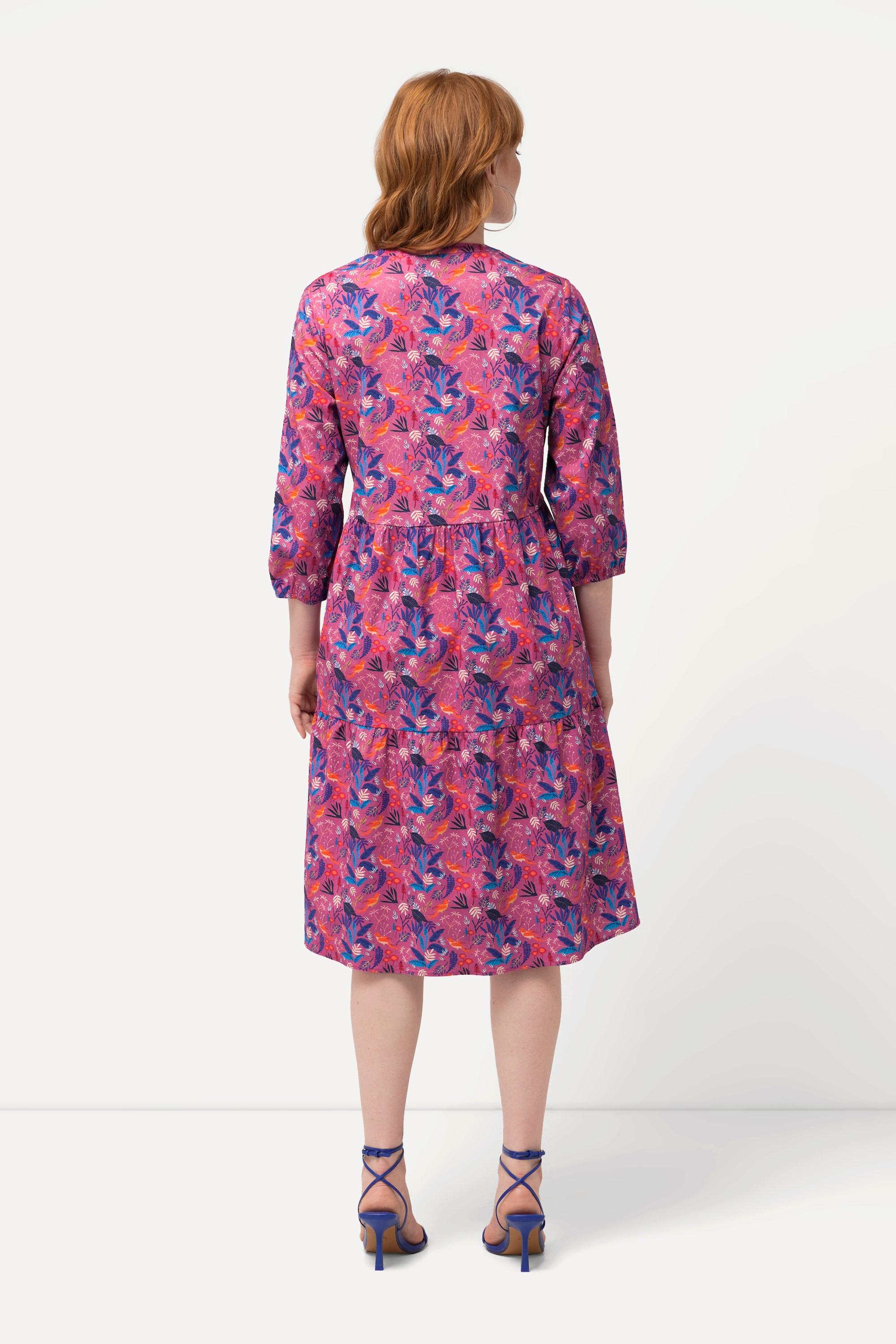 Ulla Popken Robe Tunique Oiseaux du Paradis Col V Manches 3/4  