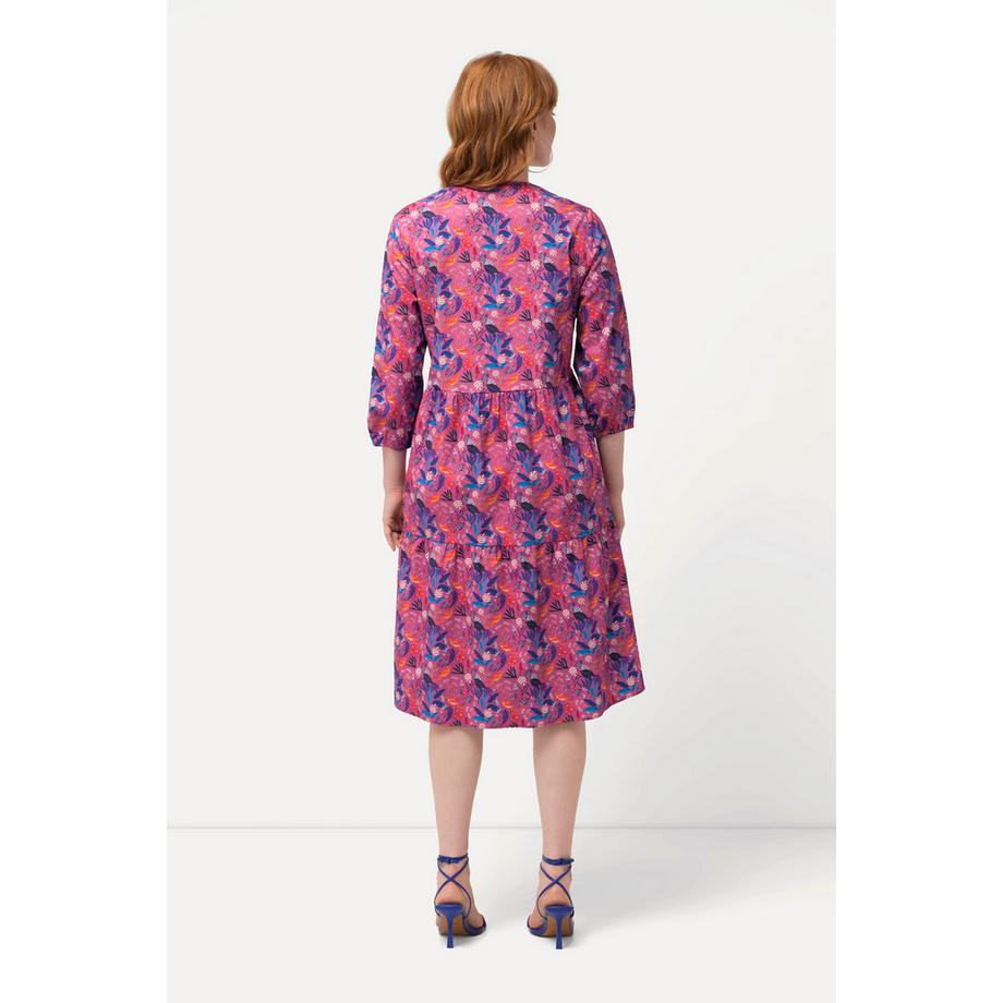 Ulla Popken Abito Tunica Uccelli del Paradiso Scollo a V Maniche 3/4  