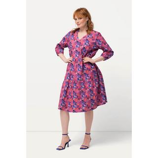 Ulla Popken Robe Tunique Oiseaux du Paradis Col V Manches 3/4  