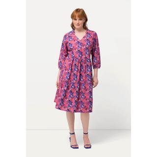 Ulla Popken Robe Tunique Oiseaux du Paradis Col V Manches 3/4  