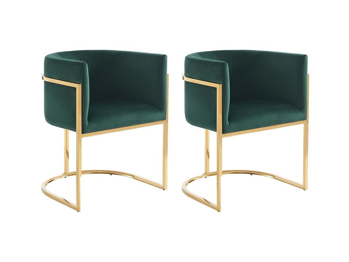 PASCAL MORABITO Lot de 2 chaises avec accoudoirs - Velours et acier inoxydable - Vert et doré - PERIA de Pascal MORABITO  