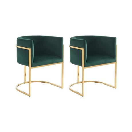 PASCAL MORABITO Lot de 2 chaises avec accoudoirs - Velours et acier inoxydable - Vert et doré - PERIA de Pascal MORABITO  