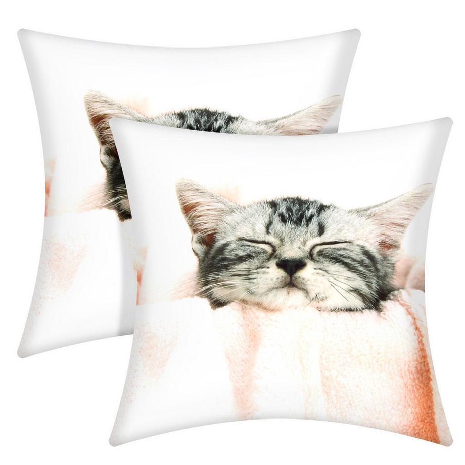 Avizar 2 Stk. Kissenbezüge Kätzchen mit Decke  