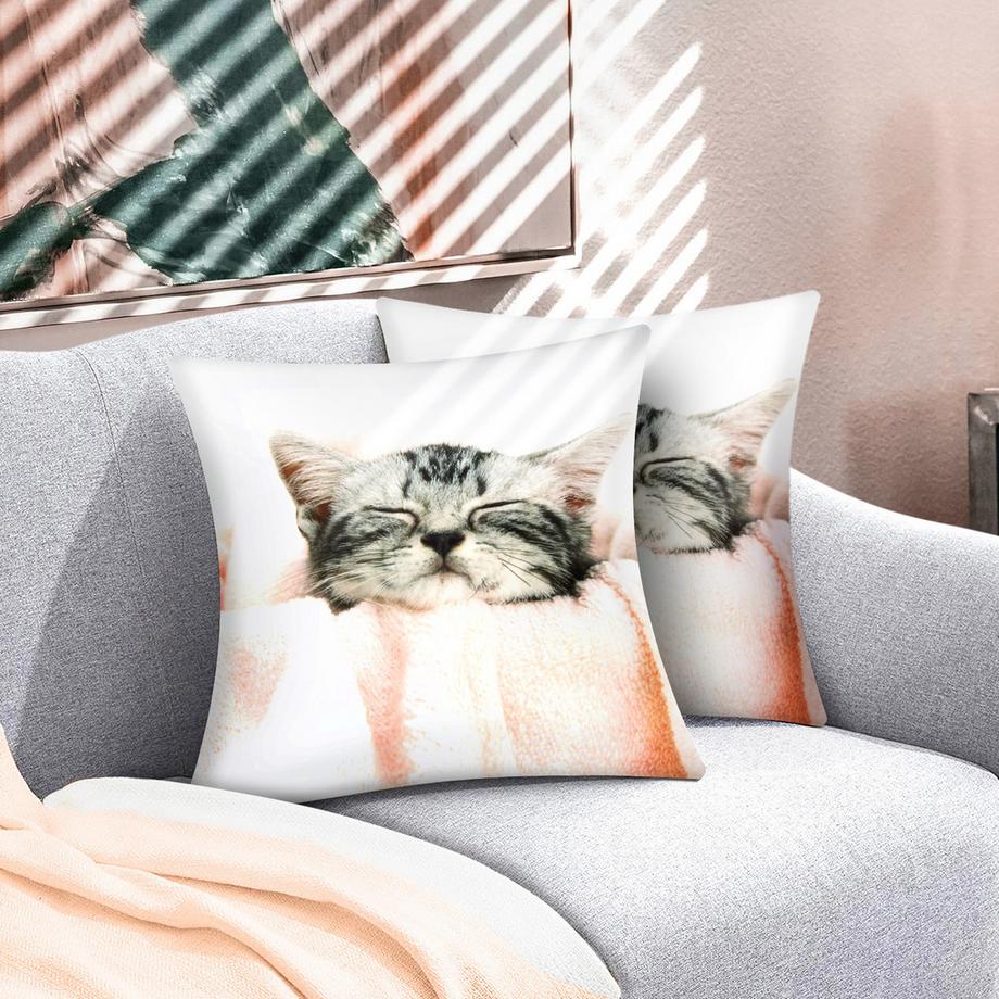 Avizar 2 Stk. Kissenbezüge Kätzchen mit Decke  