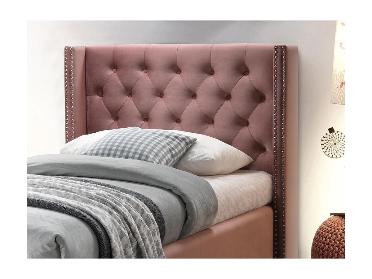 Vente-unique Lit avec tête de lit capitonnée - 90 x 200 cm - Velours rose + matelas - MASSIMO II  