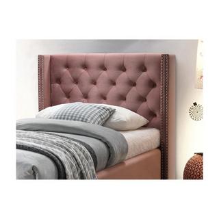 Vente-unique Lit avec tête de lit capitonnée - 90 x 200 cm - Velours rose + matelas - MASSIMO II  