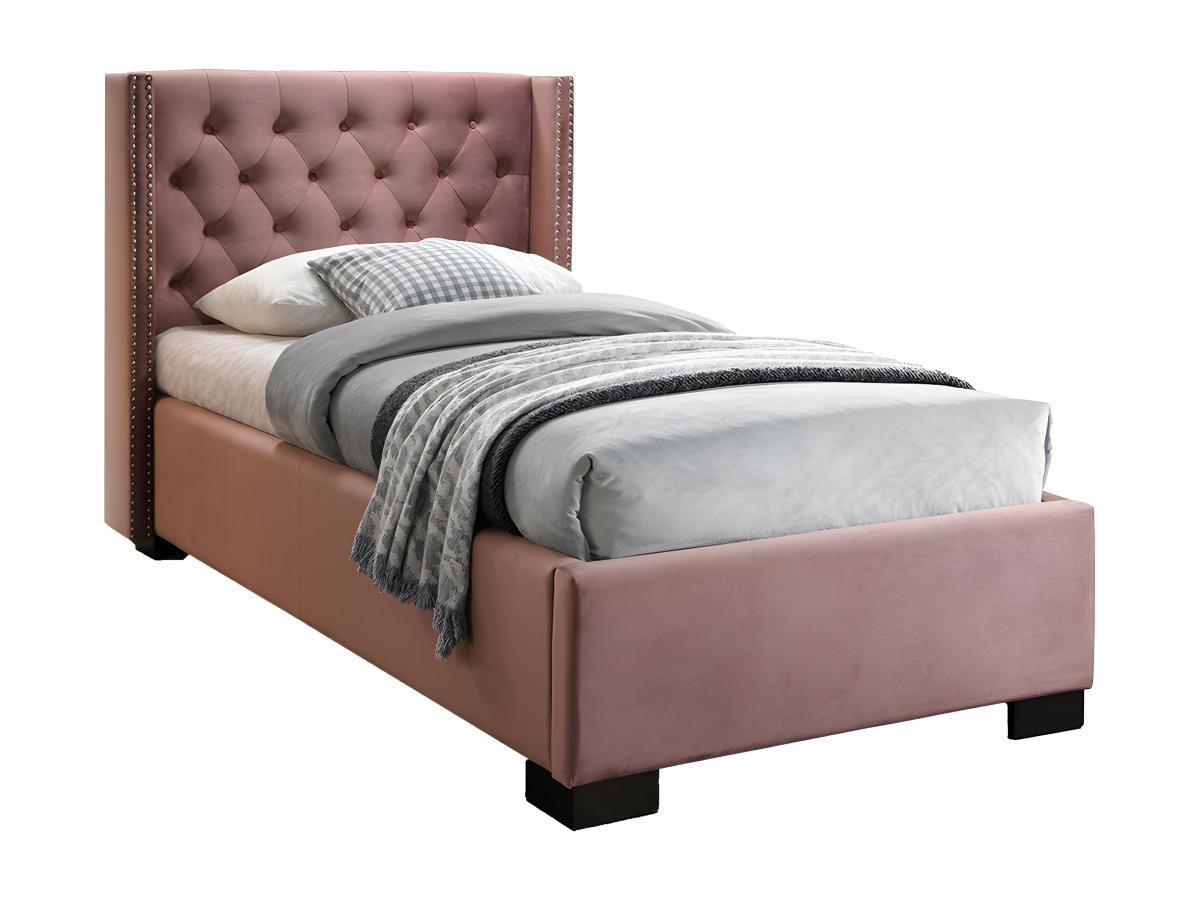 Vente-unique Lit avec tête de lit capitonnée - 90 x 200 cm - Velours rose + matelas - MASSIMO II  