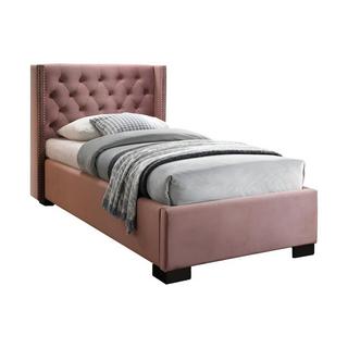 Vente-unique Lit avec tête de lit capitonnée - 90 x 200 cm - Velours rose + matelas - MASSIMO II  