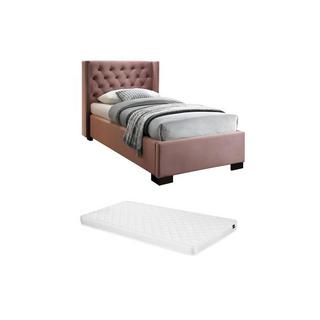 Vente-unique Letto testata letto trapuntata 90 x 200 cm Velluto Rosa + Materasso - MASSIMO  