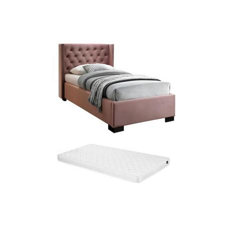 Vente-unique Lit avec tête de lit capitonnée - 90 x 200 cm - Velours rose + matelas - MASSIMO II  