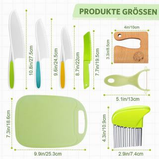 Activity-board  Kindermesser 9-teiliges Kinder-Küchenmesser-Set zum Schneiden und Kochen von Obst oder Gemüse für Kleinkinder, Sicherheits-Holzmesser-Schneidebrett-Schälmesser 