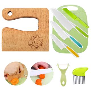 Activity-board  Kindermesser 9-teiliges Kinder-Küchenmesser-Set zum Schneiden und Kochen von Obst oder Gemüse für Kleinkinder, Sicherheits-Holzmesser-Schneidebrett-Schälmesser 