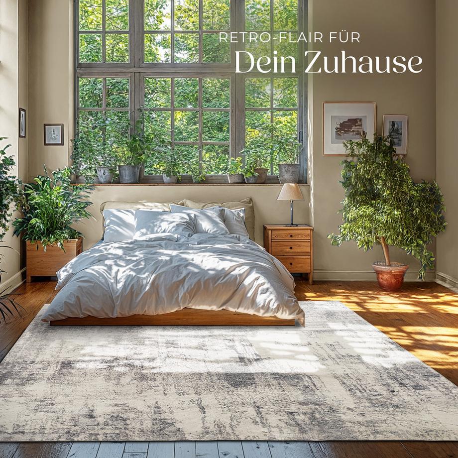 Tectake Vintage Designer Teppich Nadira verschiedene Größen abstraktes, verwaschenes Muster  