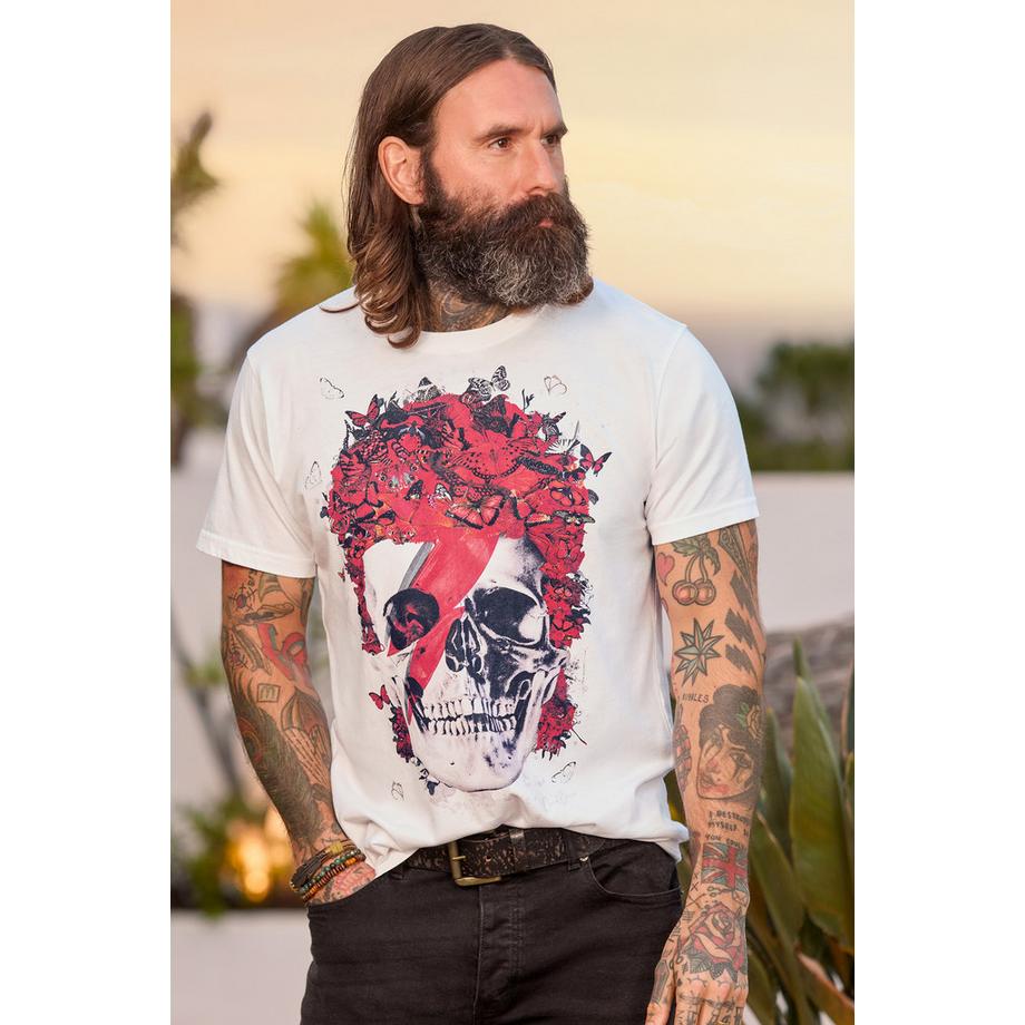 T-Shirt Graphique Dead Brave avec Imprimé Crâne et Papillon