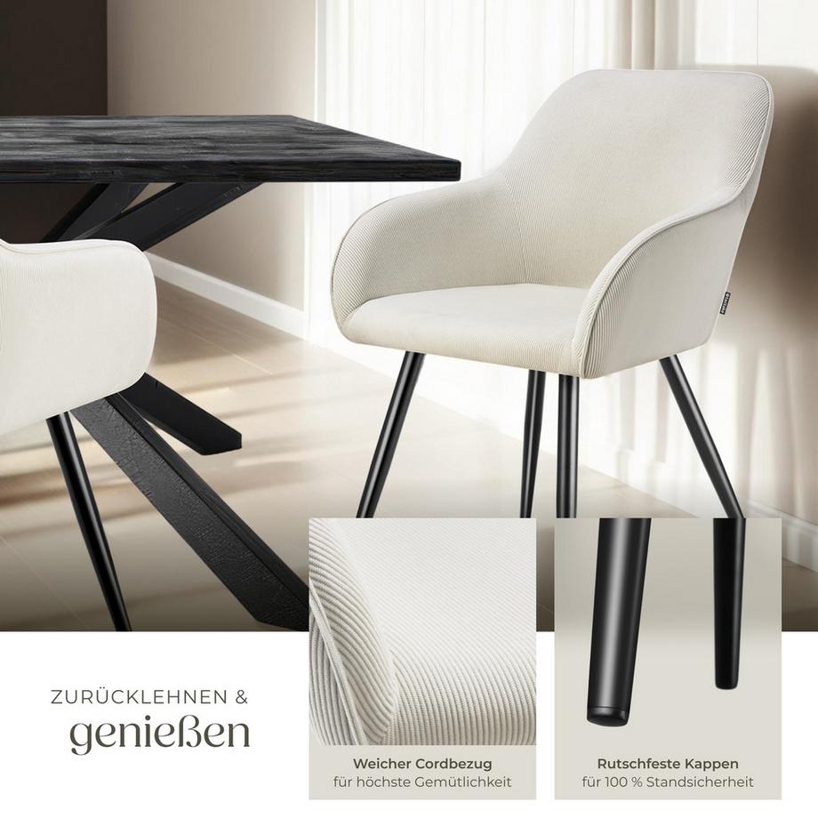 Tectake Sedia da sala da pranzo Marilyn imbottita, effetto velluto a coste  