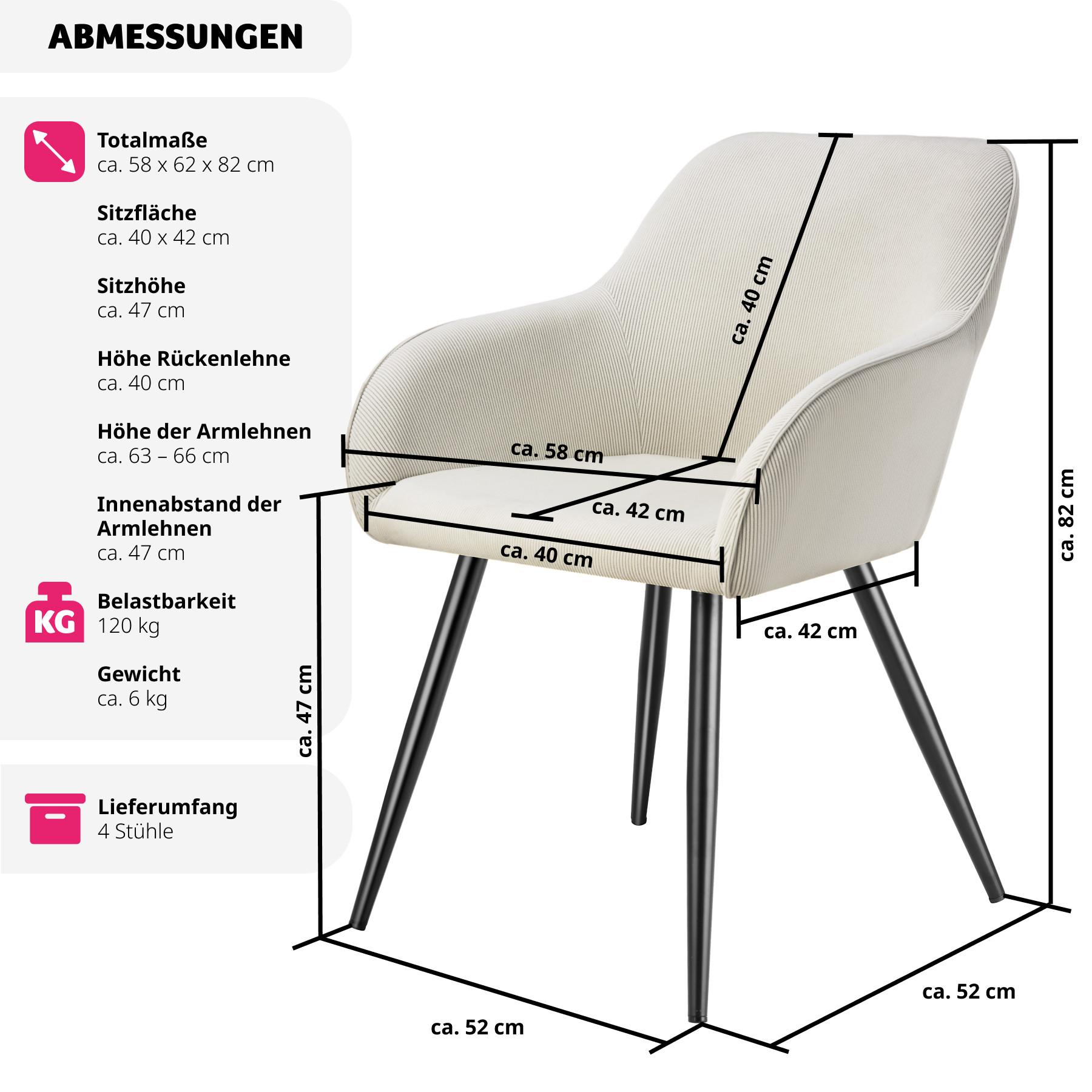 Tectake Stuhl Marilyn, Cordoptik, gepolstert  