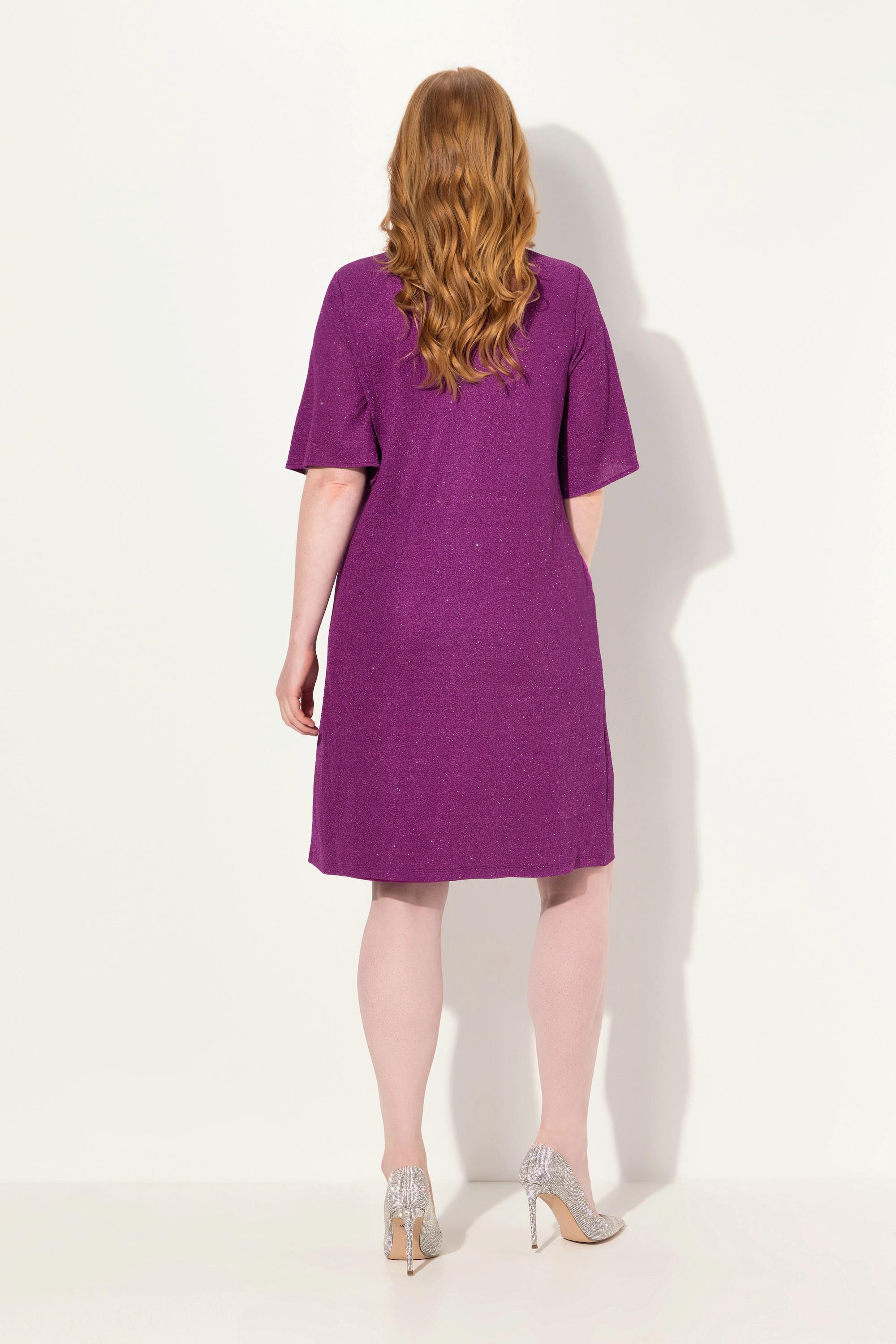 Ulla Popken Abito Midi A-Line Glitter Scollo a V Maniche 3/4  