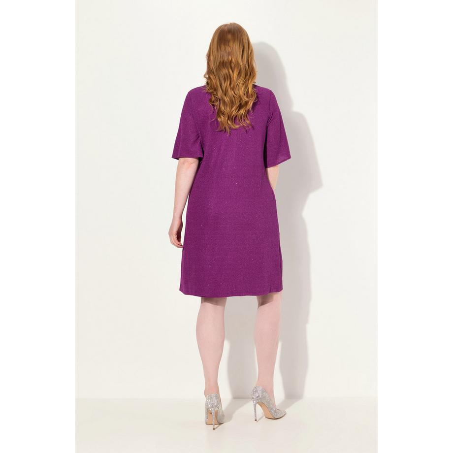 Ulla Popken Midikleid A-Linie Glitter V-Ausschnitt 3/4-Arm  