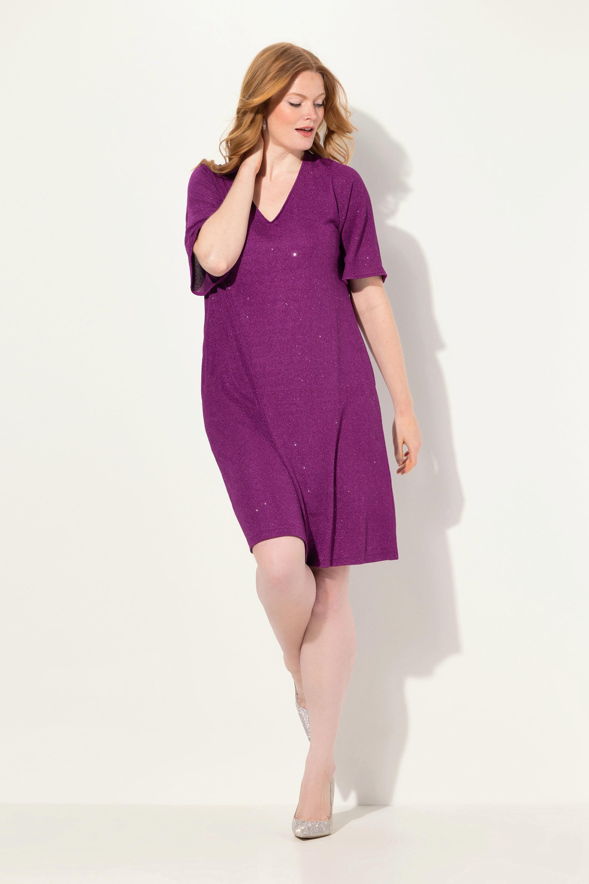 Ulla Popken Abito Midi A-Line Glitter Scollo a V Maniche 3/4  