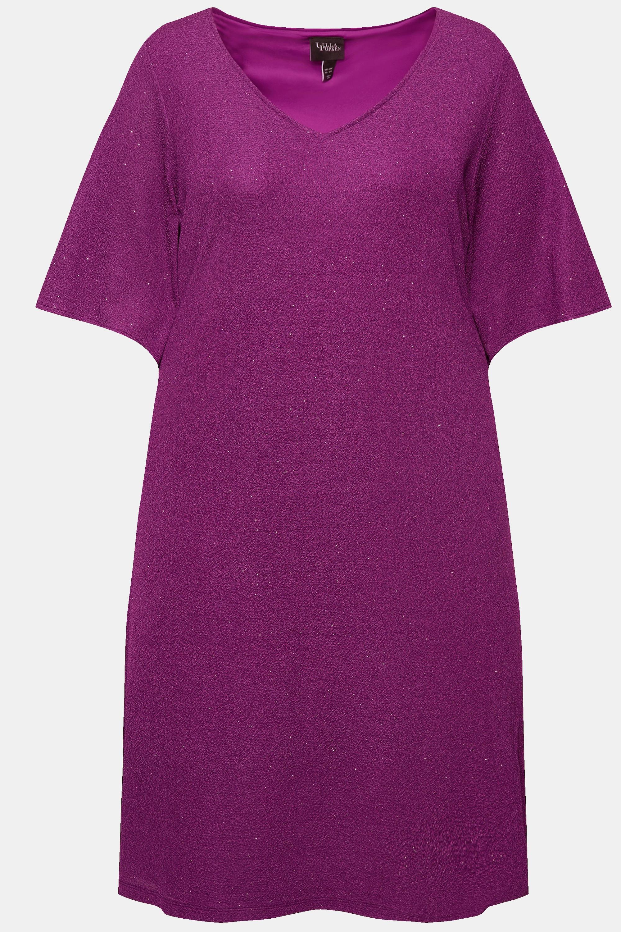 Ulla Popken Abito Midi A-Line Glitter Scollo a V Maniche 3/4  