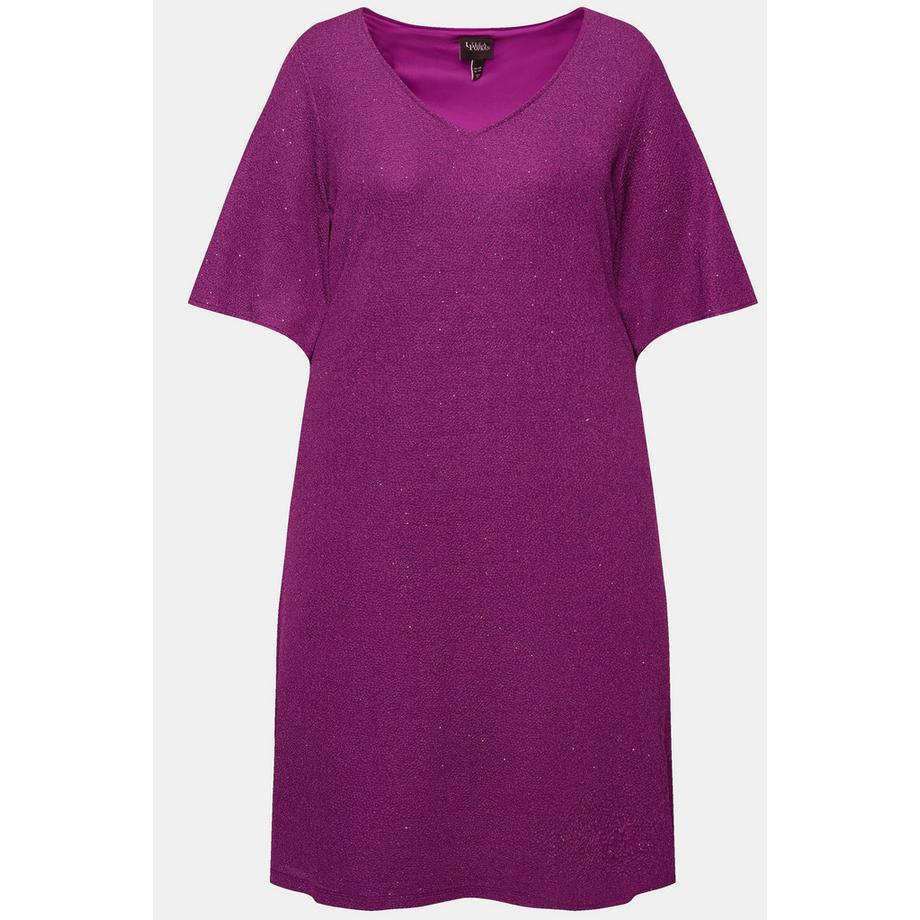 Ulla Popken Midikleid A-Linie Glitter V-Ausschnitt 3/4-Arm  