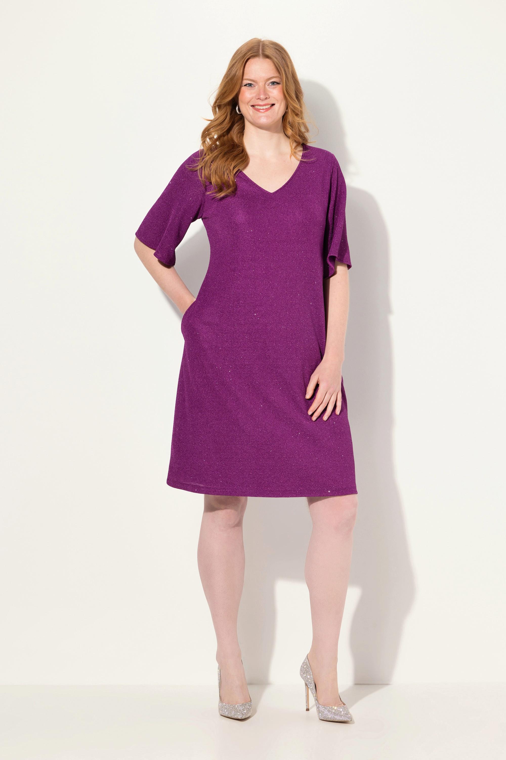 Ulla Popken Abito Midi A-Line Glitter Scollo a V Maniche 3/4  