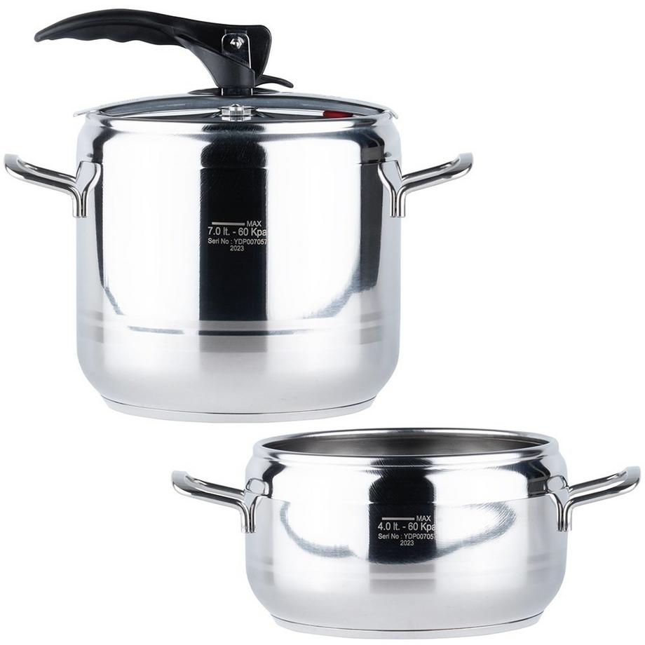 Orion  Lot de 2 autocuiseurs : 4 & 7L, inox, soupapes de sécurité 