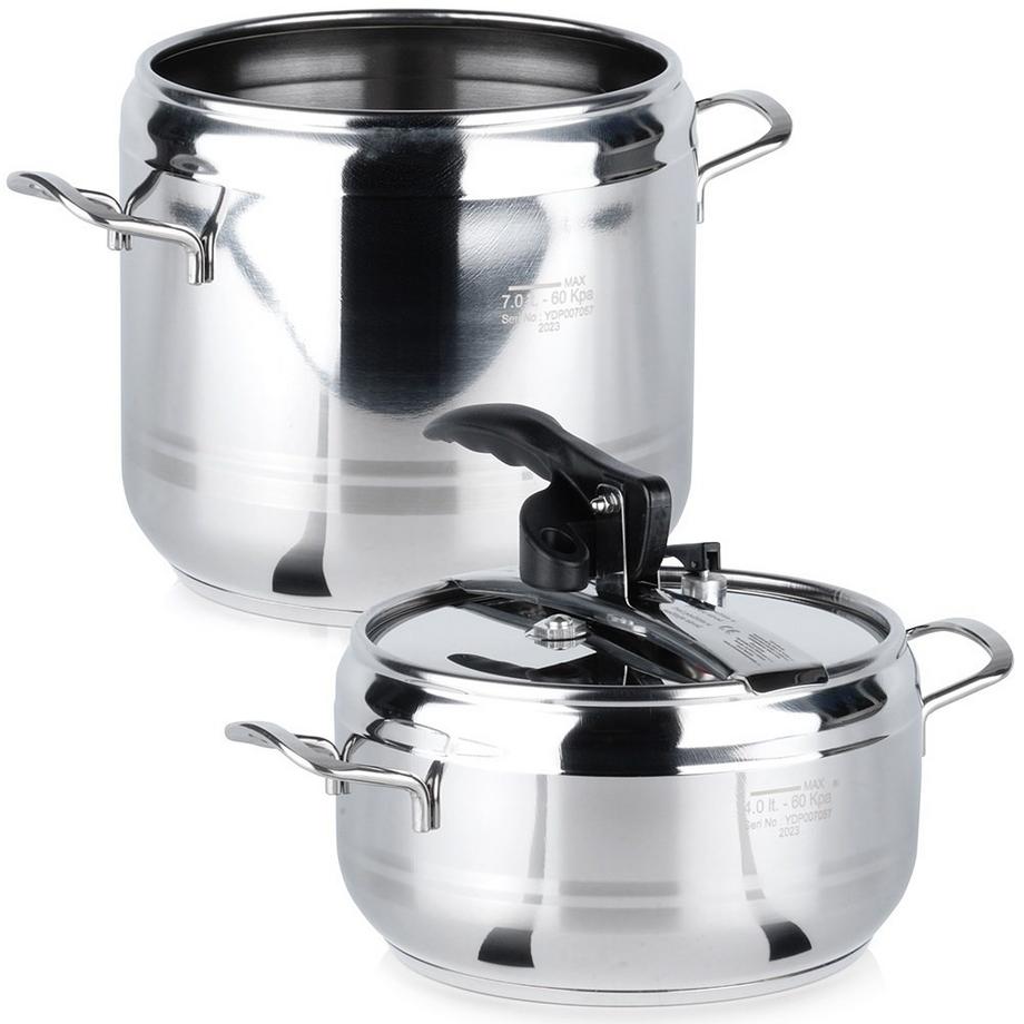 Orion  Lot de 2 autocuiseurs : 4 & 7L, inox, soupapes de sécurité 