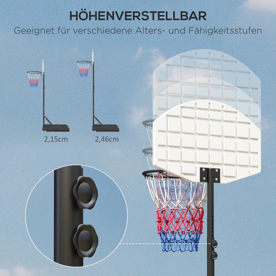 Northio Canestro da basket con supporto, supporto da basket regolabile in altezza 179-209 cm con ruote, supporto per sistema basket, esterno, acciaio, multicolore  