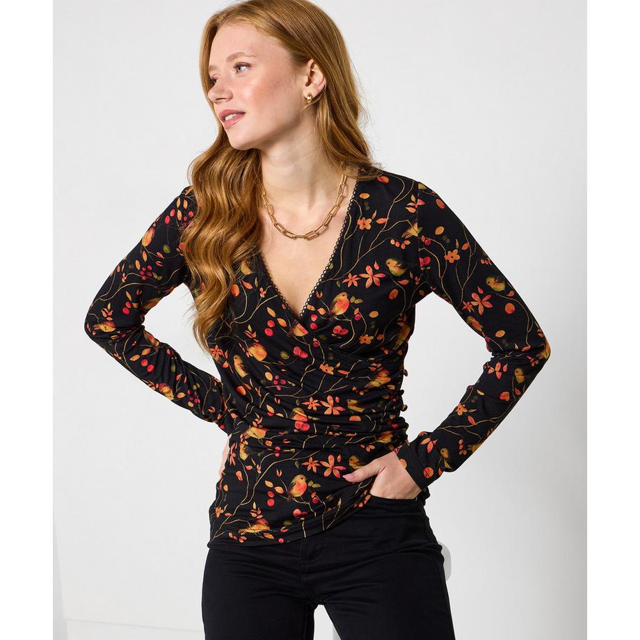 Joe Browns Top Incrociato Jersey Stampa Pettirosso  