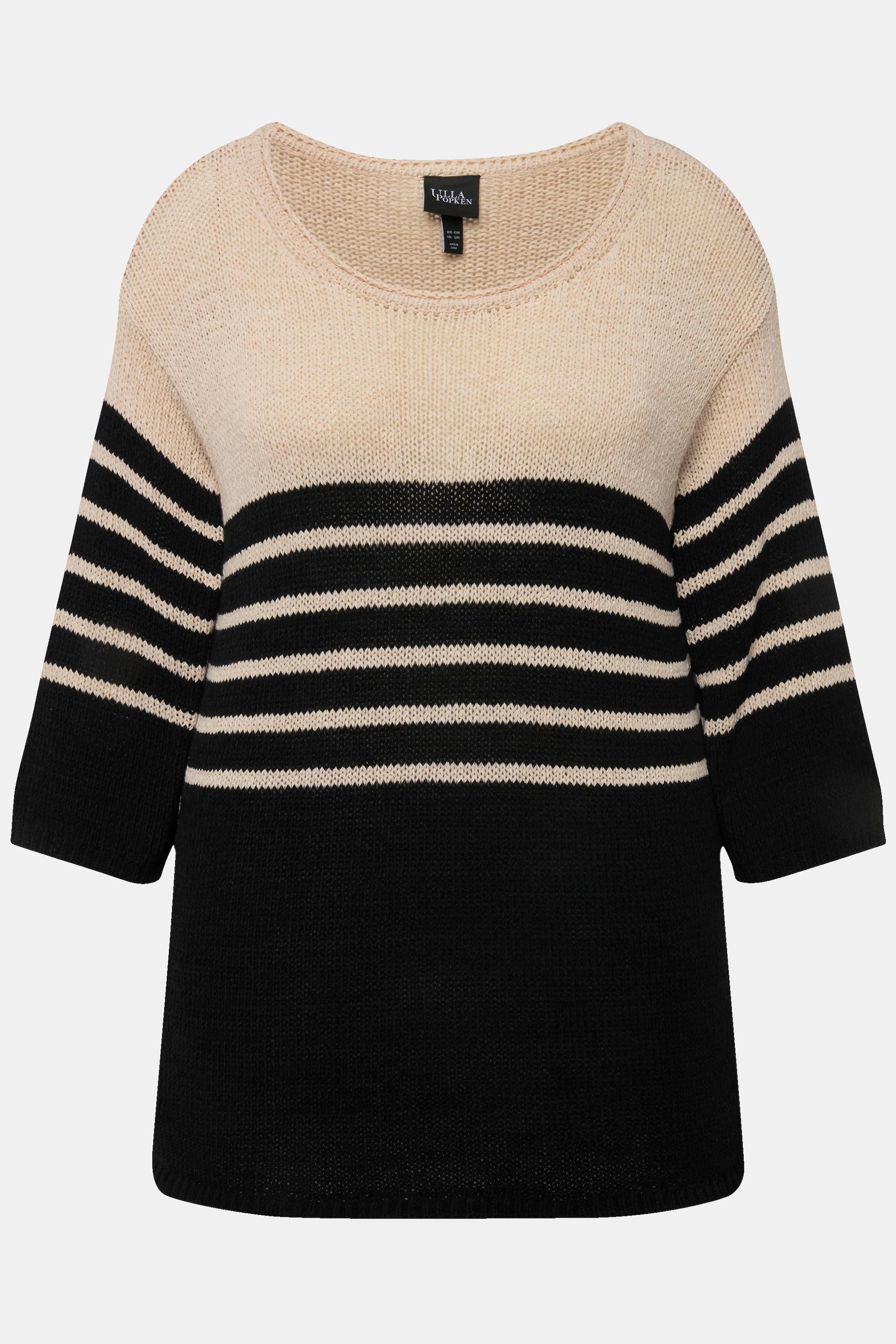 Ulla Popken  Pullover, Ringel, Oversized, Rundhals, 3/4-Arm 