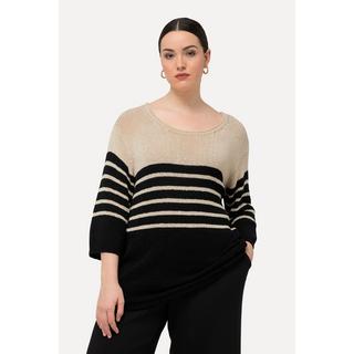 Ulla Popken  Maglione dal taglio oversize con righe, scollo rotondo e maniche a 3/4 