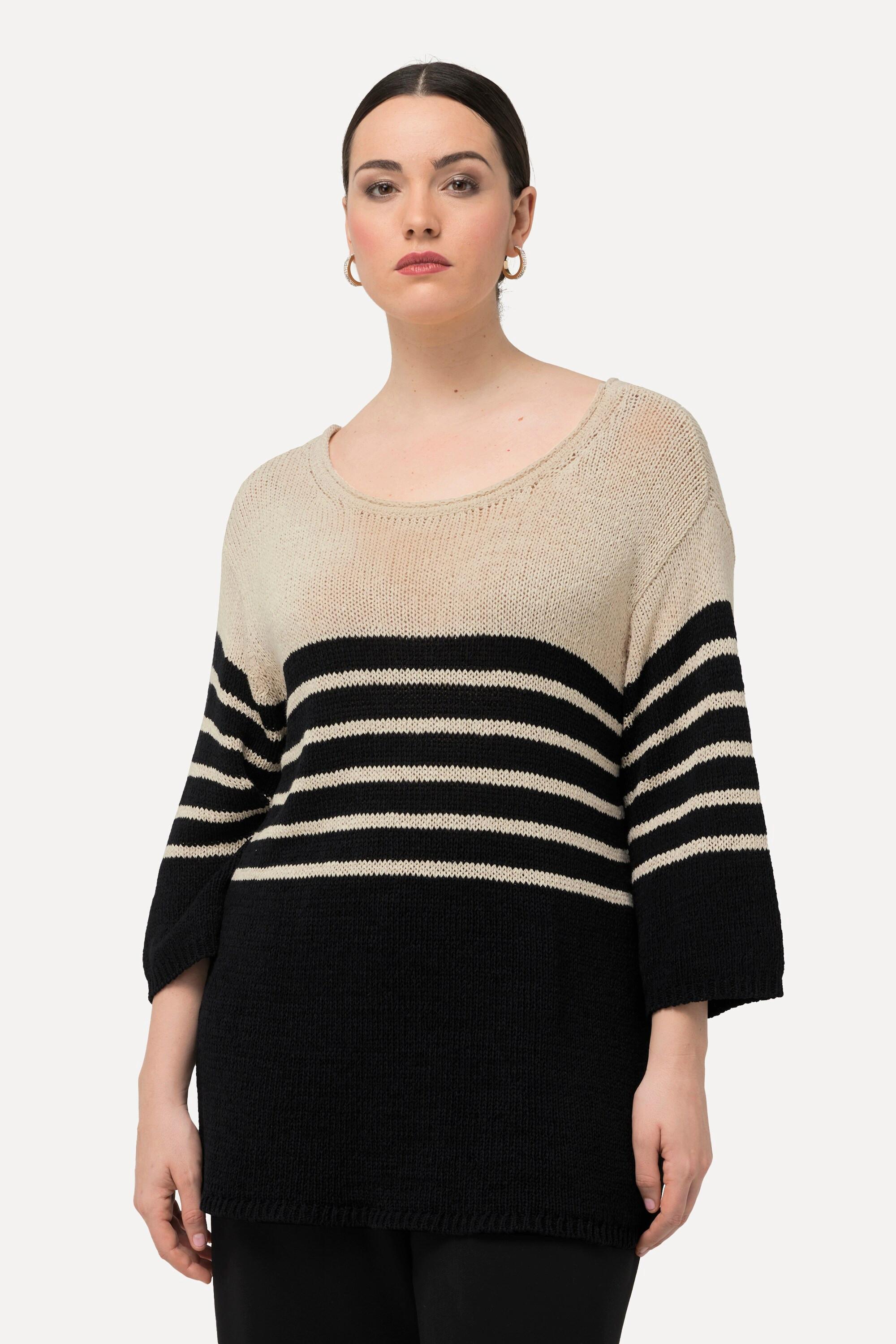 Ulla Popken  Pullover, Ringel, Oversized, Rundhals, 3/4-Arm 