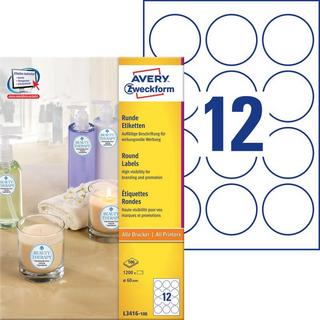 Avery-Zweckform Etichetta universale Ø 60 mm Carta Bianco 1200 pz. A tenuta permanente Stampante a getto d'inc  